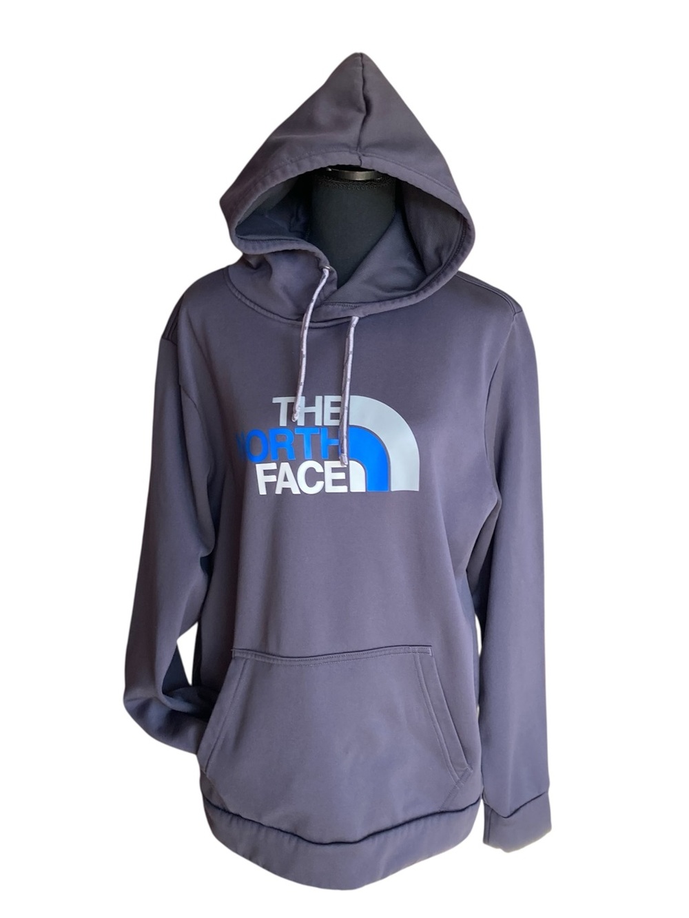 The North Face Hoodie Pullover Men’s Charcoal Gray Blue Big Logo Sz Large